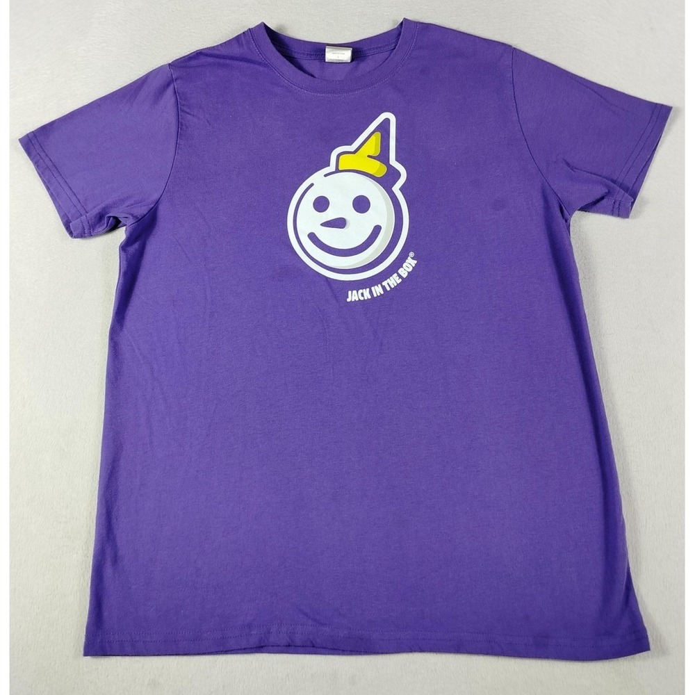 Barco Uniforms Jack In The Box Shirt Mens Large Purple Logo Slogan Graphic Tee